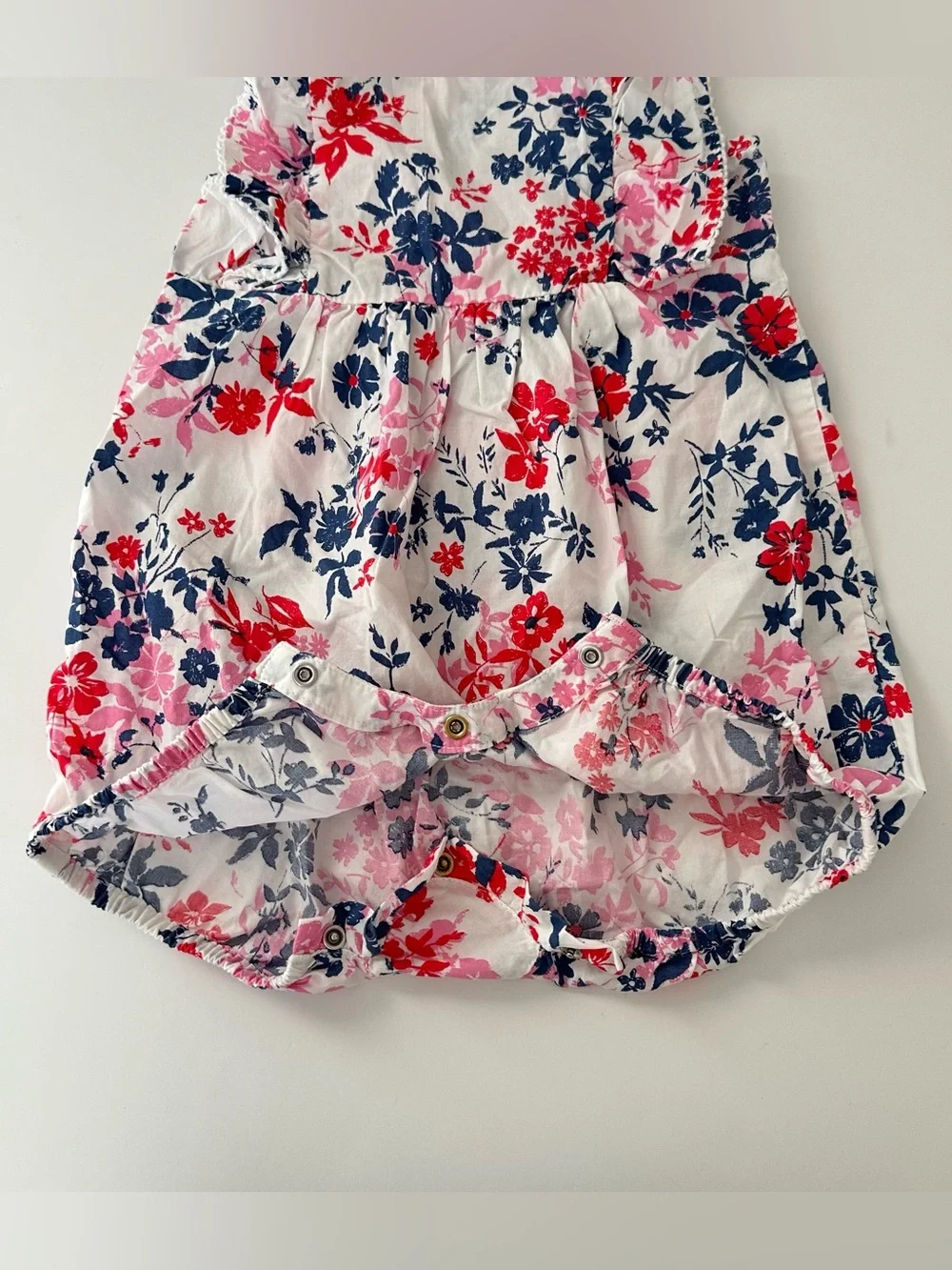 GAP Baby Girl White Sleeveless Romper with Navy, Red and Pink Floral Print